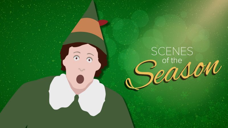 Scenes of the Season man wearing an elf hat