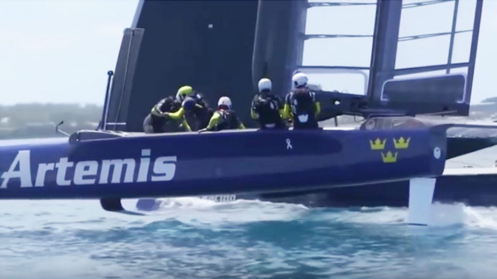 Team Artemis on racing sailboat